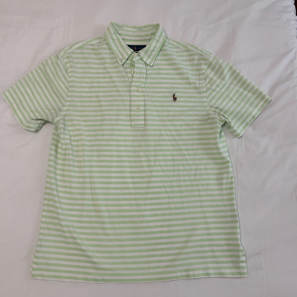 Ralph Lauren Green and White Striped Polo Shirt